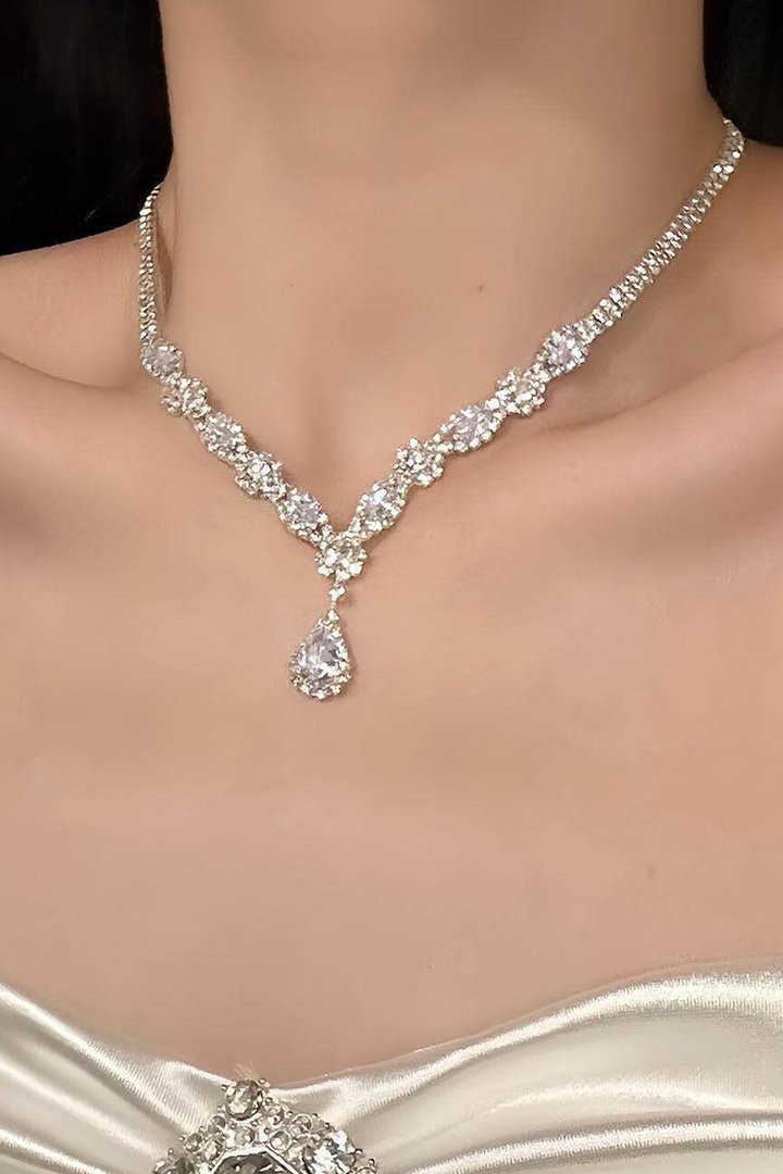 SOLACETeardrop Crystal Pendant Rhinestone Bridal Jewelry Set
