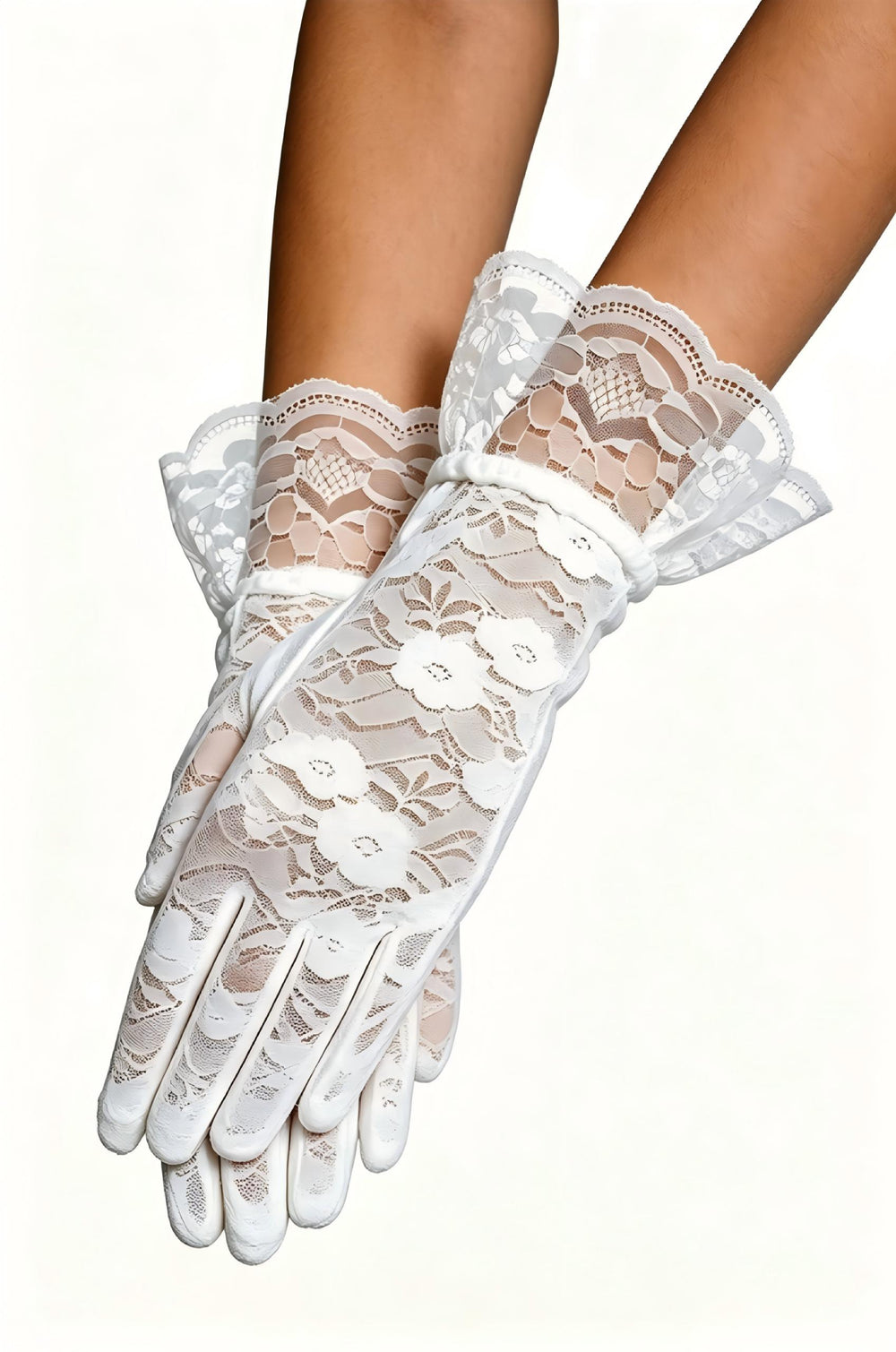 SOLACEFloral Lace Ruffled Cuff Bridal Gloves