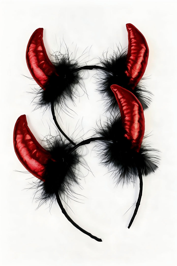 Fluffy Feather Decor Red Devil Horns Headband