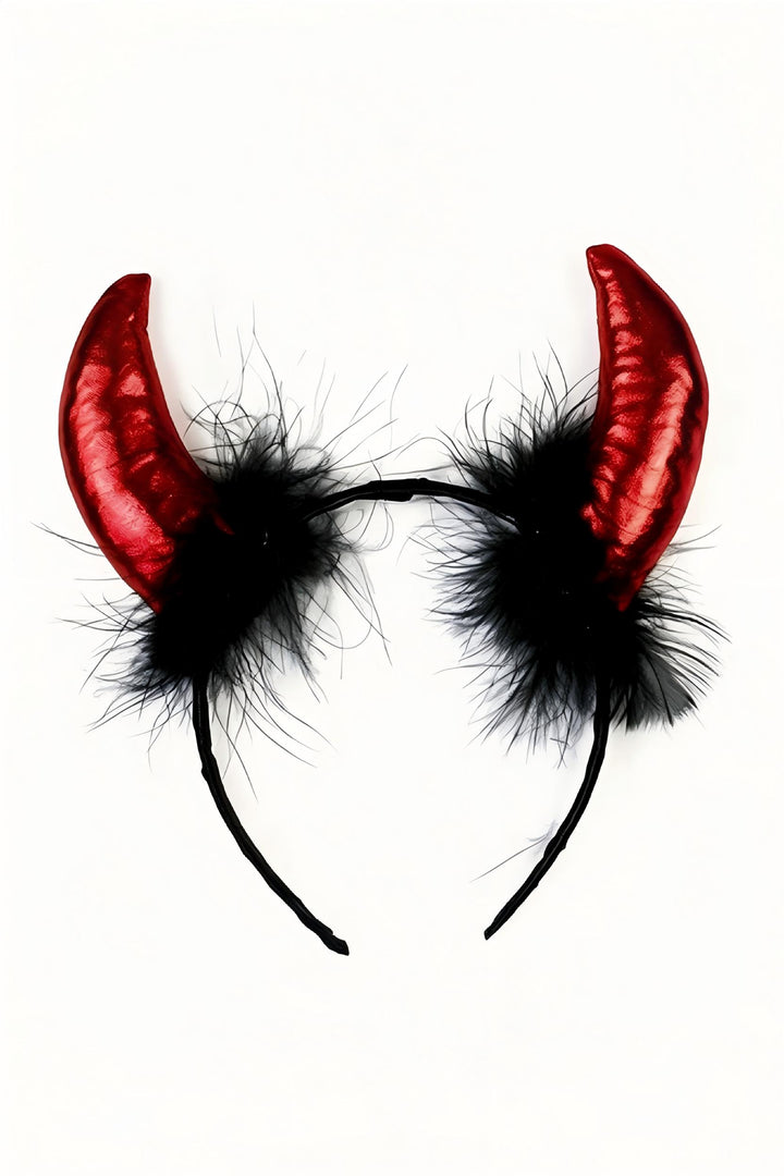 Fluffy Feather Decor Red Devil Horns Headband