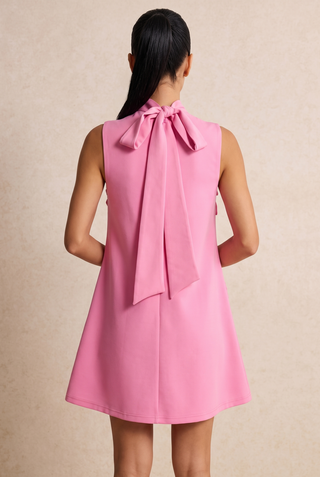 3D Floral Decor High Neck Sleeveless Mini Dress