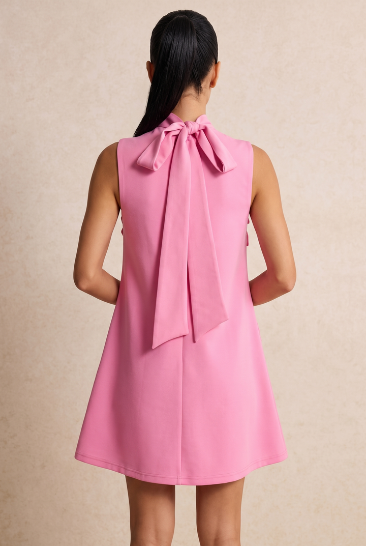3D Floral Decor High Neck Sleeveless Mini Dress