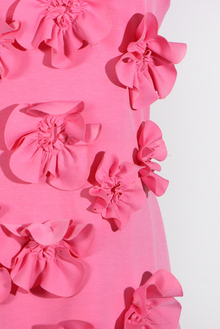 3D Floral Decor High Neck Sleeveless Mini Dress