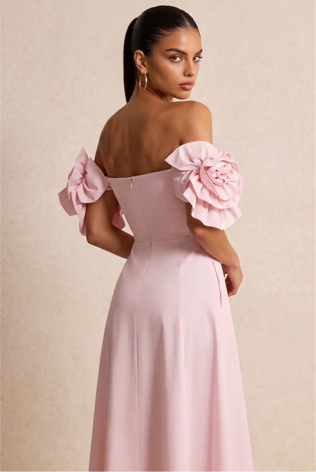 3D Floral Applique Off Shoulder Midi Dress