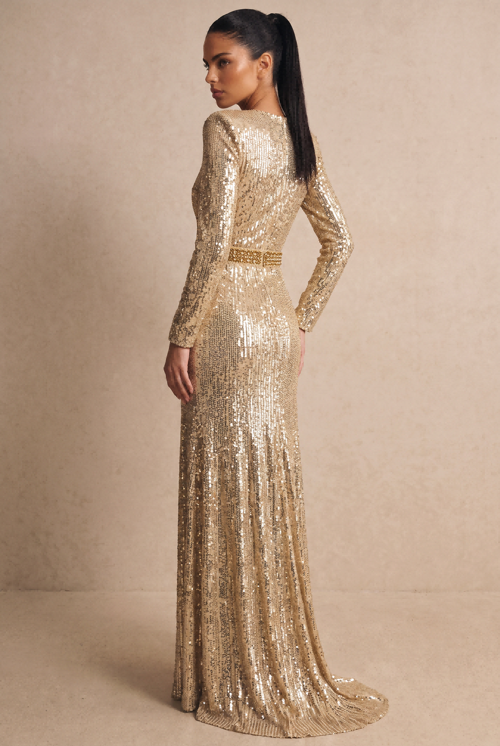 SOLACE CHICFull Sequin Beaded Waist Mermaid Evening Dress