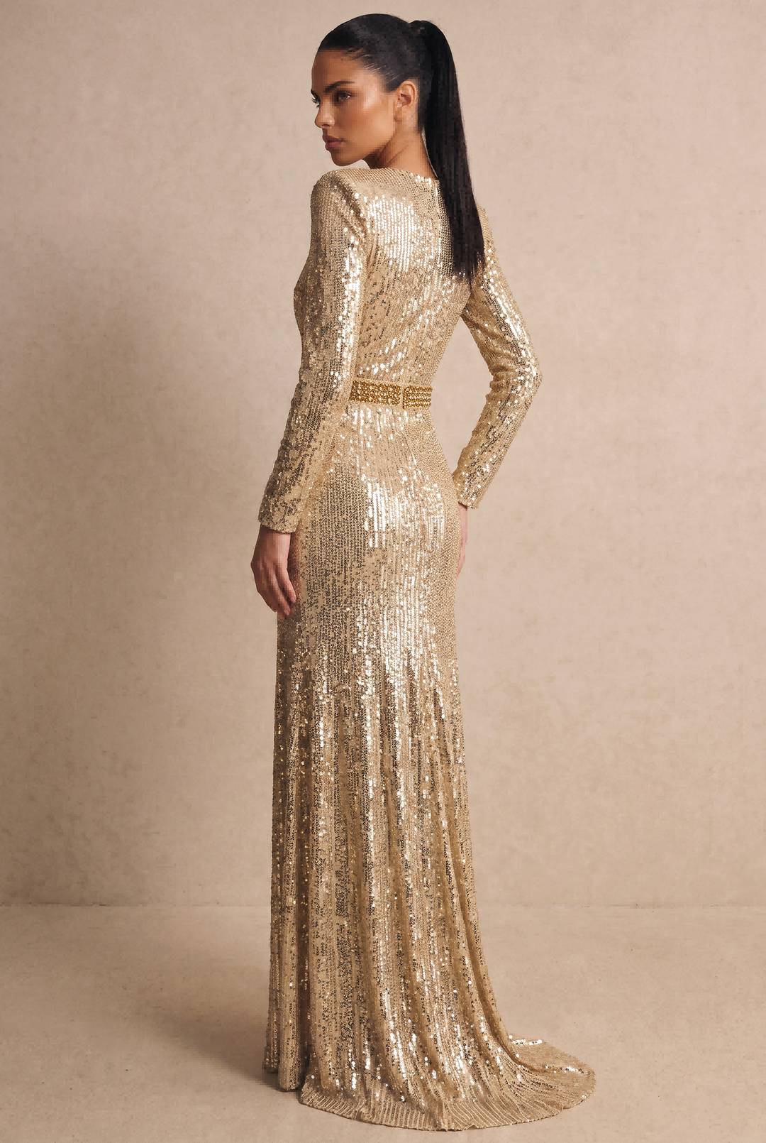 SOLACE CHICFull Sequin Beaded Waist Mermaid Evening Dress