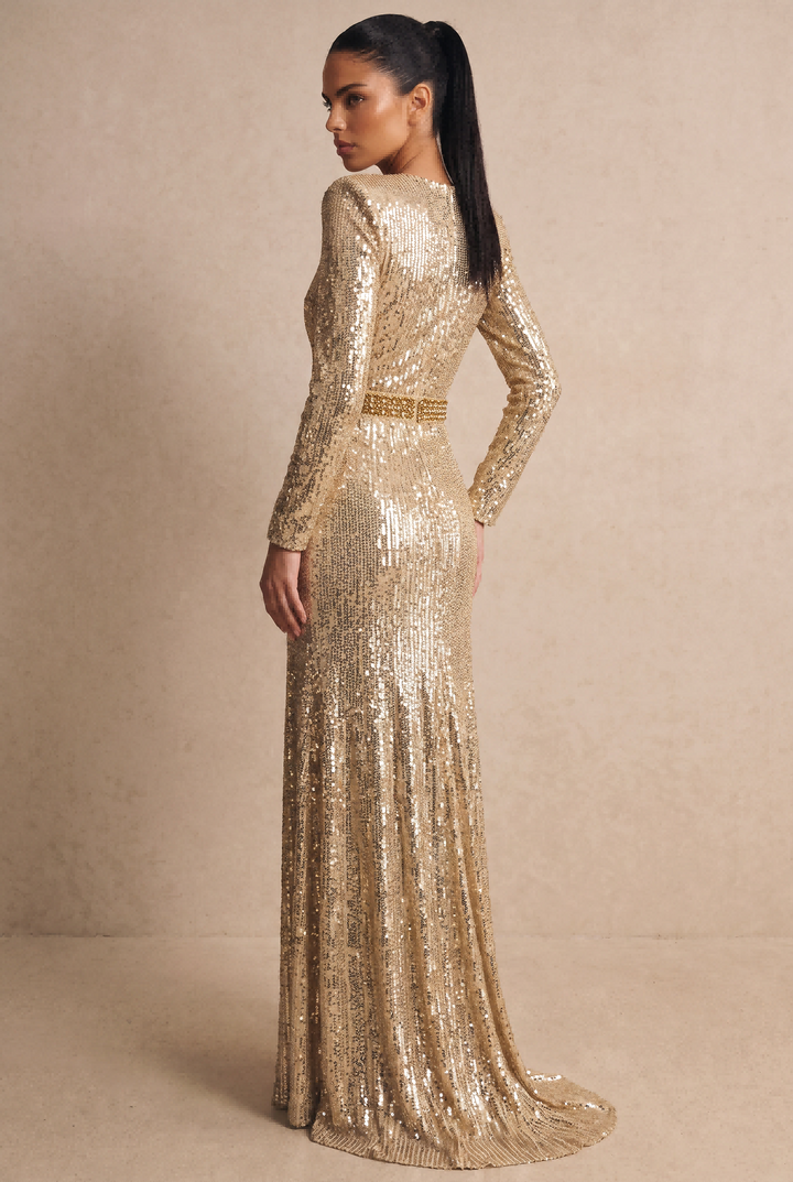 SOLACE CHICFull Sequin Beaded Waist Mermaid Evening Dress