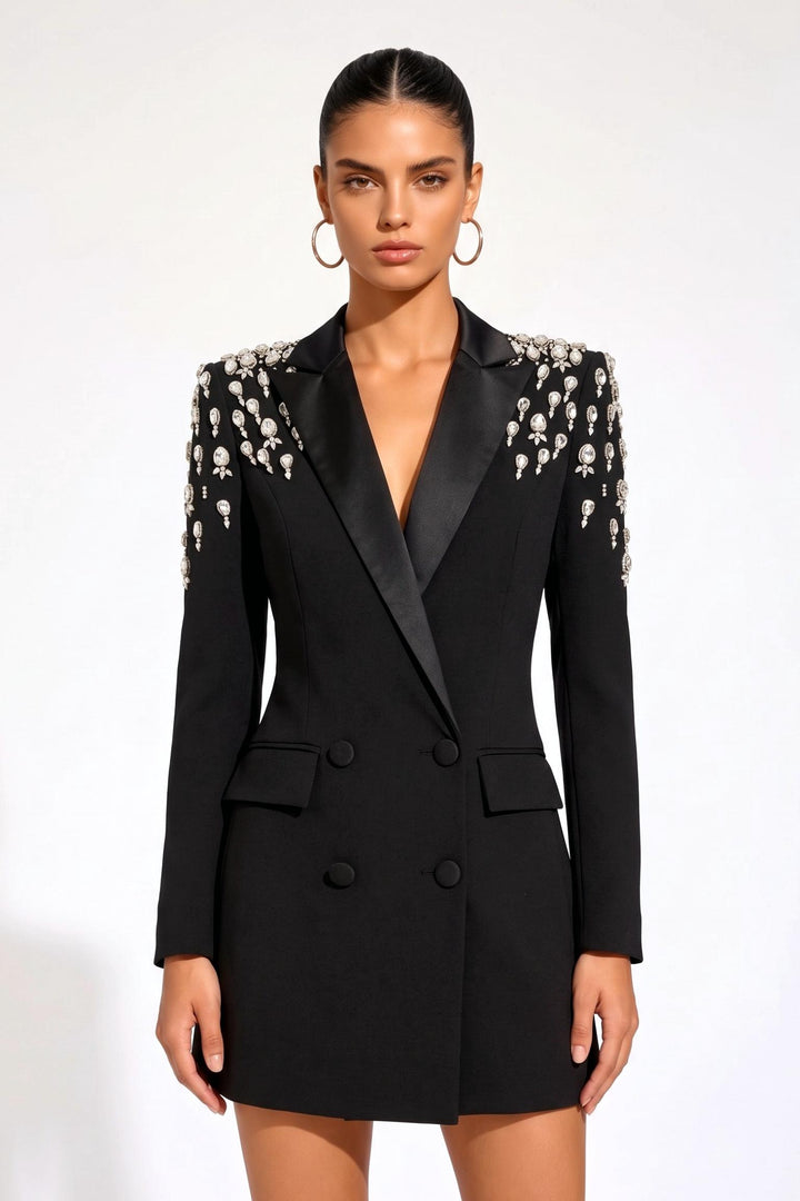 Luxurious Crystal Embellished Blazer Dress