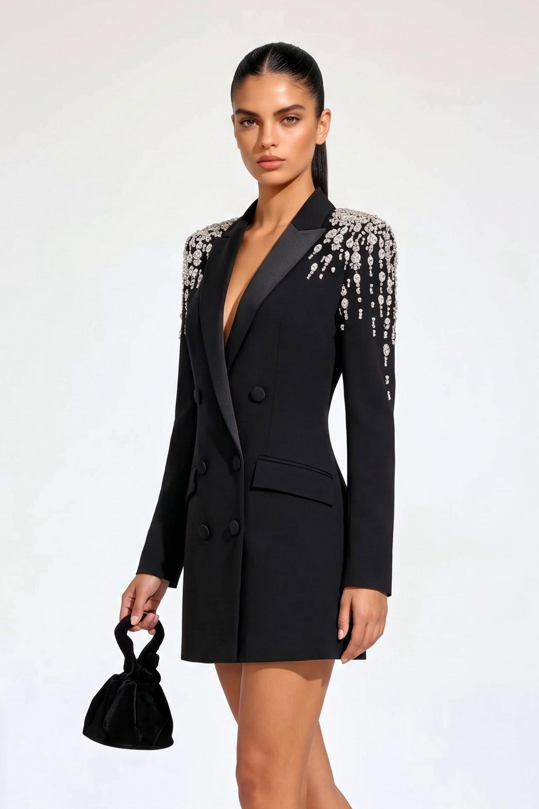 Luxurious Crystal Embellished Blazer Dress