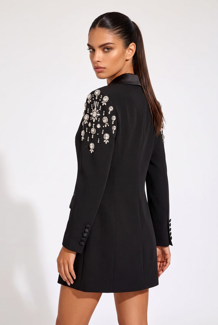 Luxurious Crystal Embellished Blazer Dress