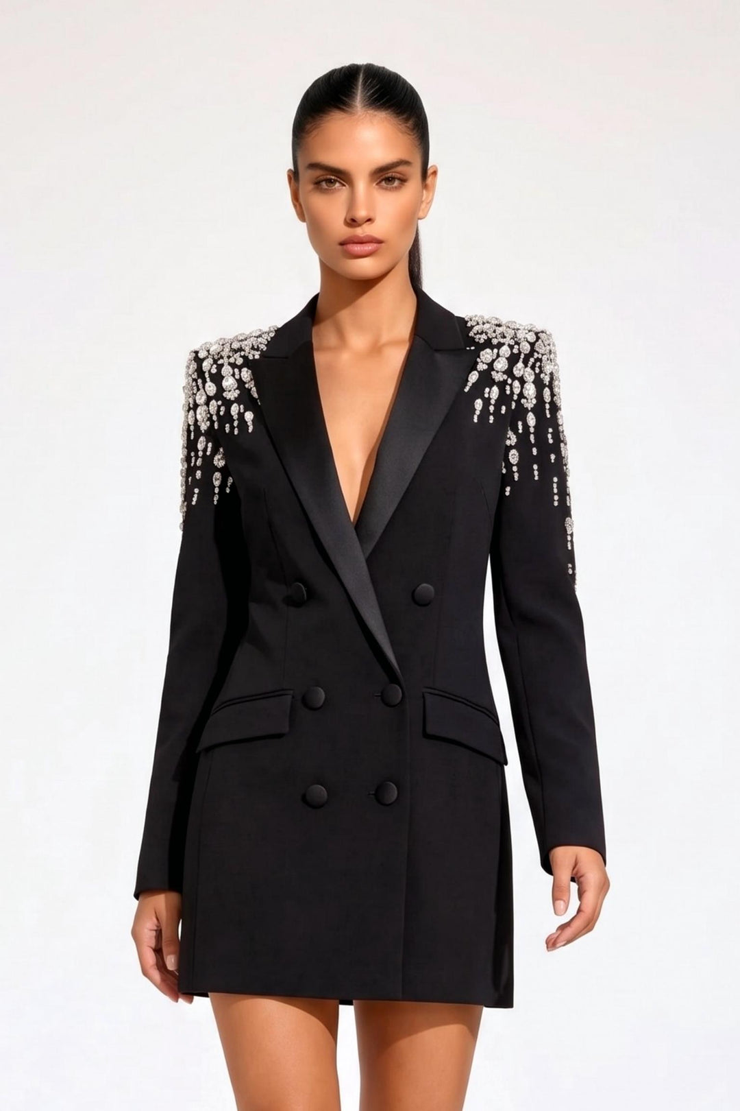 SOLACE CHICCrystal Embellished Blazer Dress