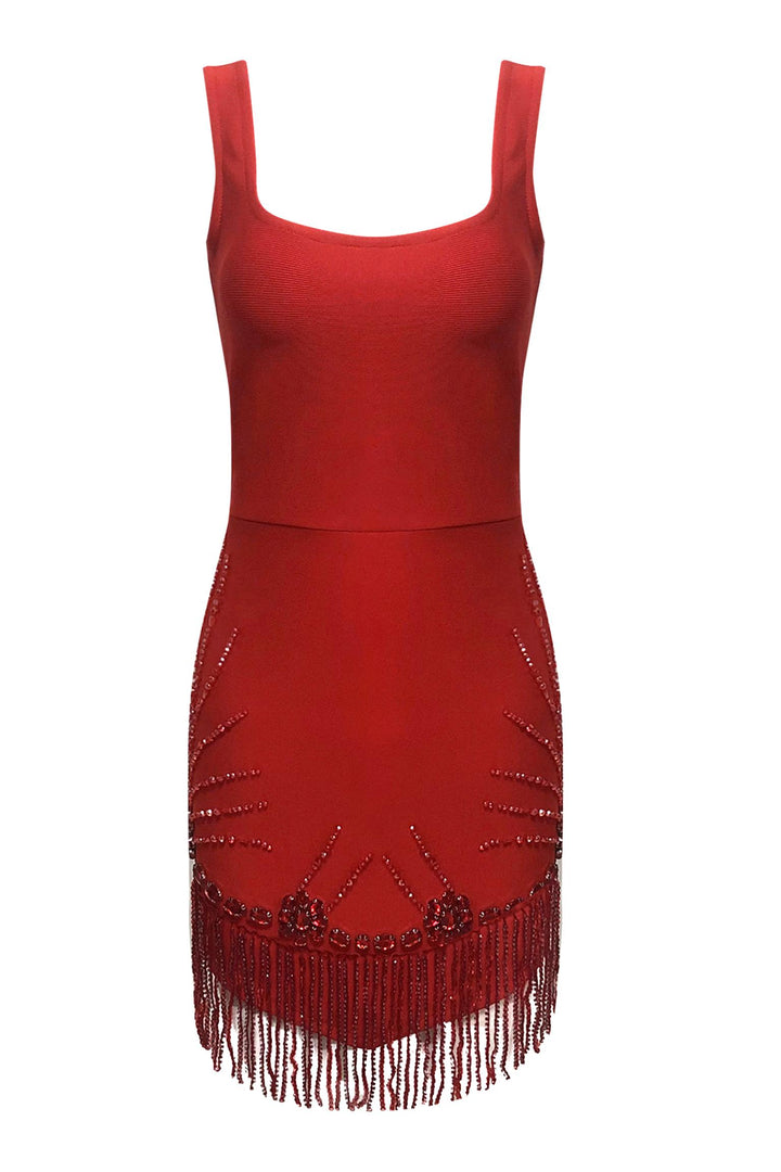 Fringe Rhinestone Bandage Dress