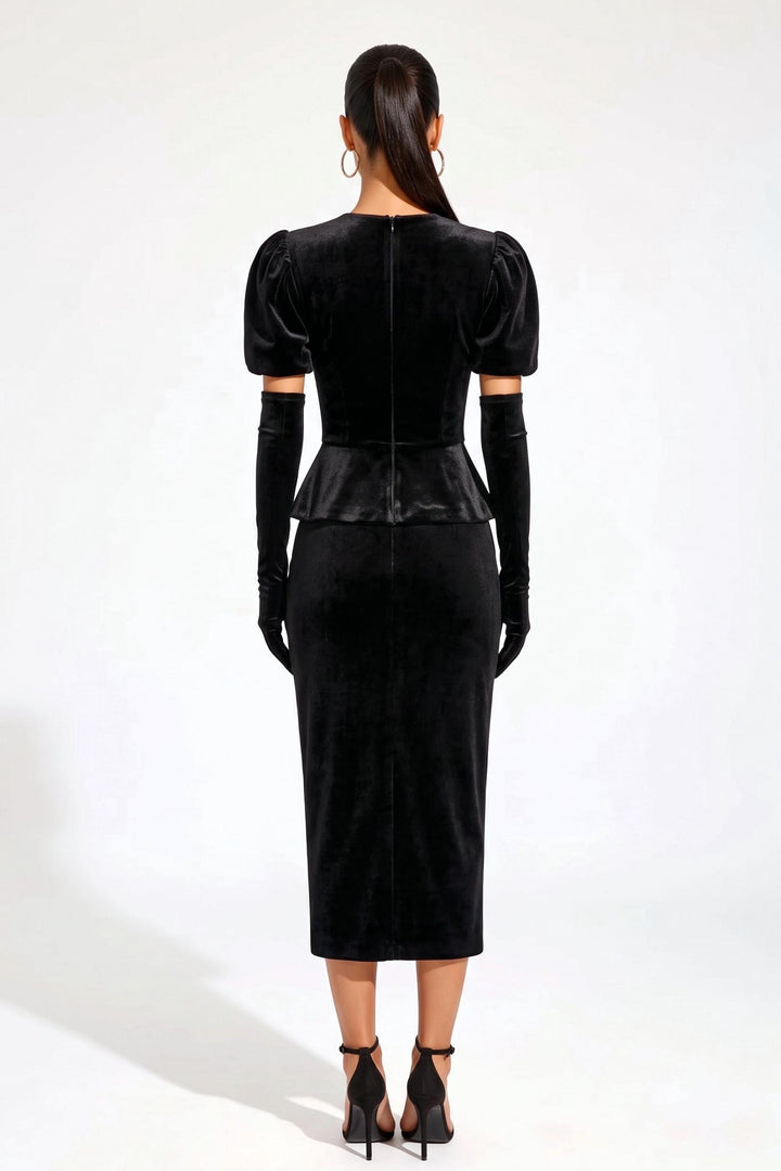 Crystal Bow Top With Midi Skirt Matching Set (Gloves Included)