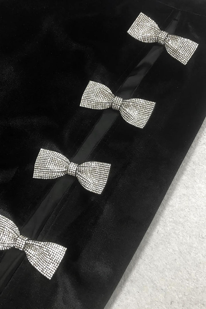 Crystal Bow Top With Midi Skirt Matching Set (Gloves Included)