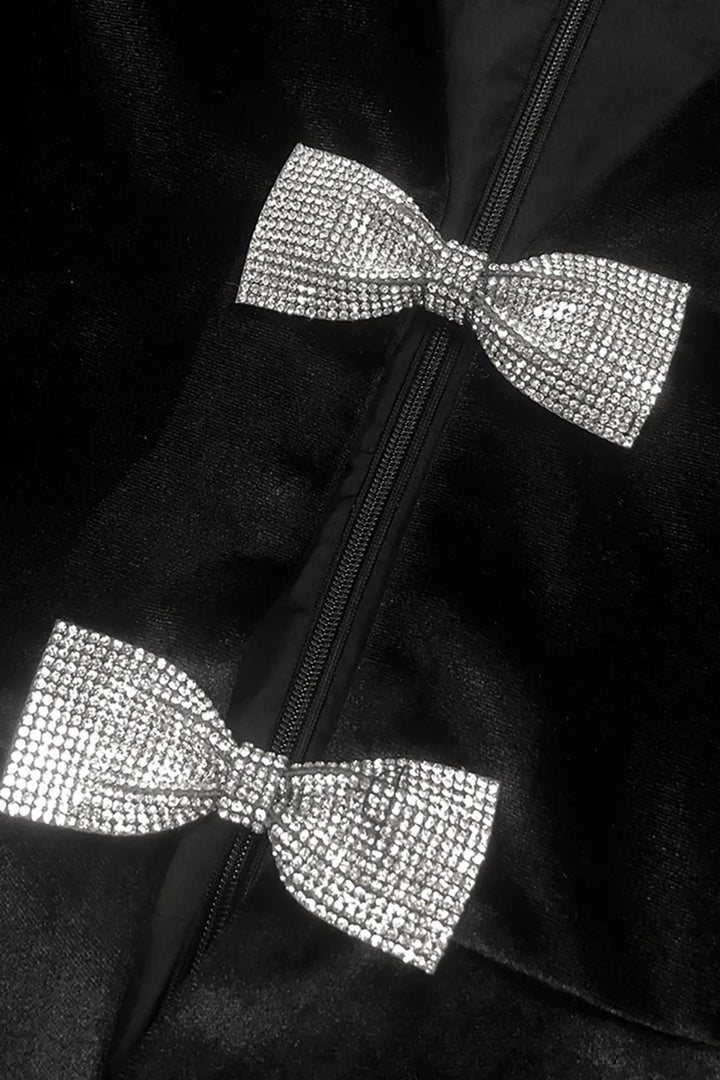 Crystal Bow Top With Midi Skirt Matching Set (Gloves Included)