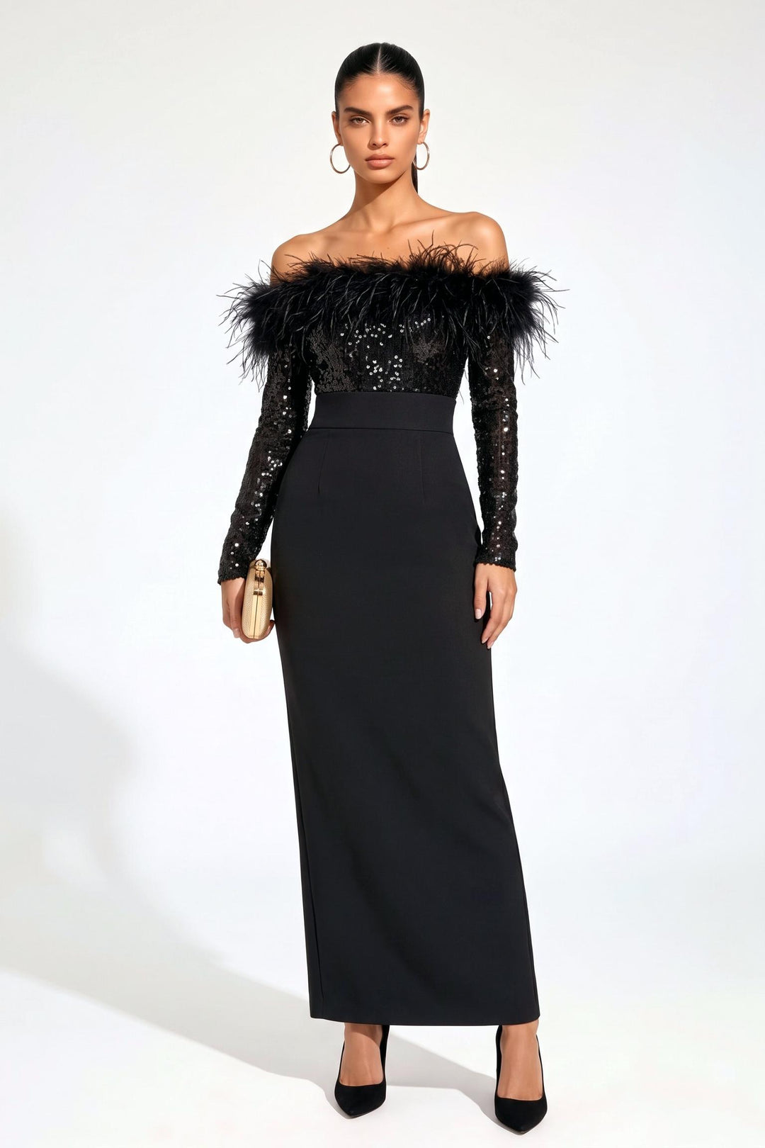 Artificial feathers Sequin Strapless Dress