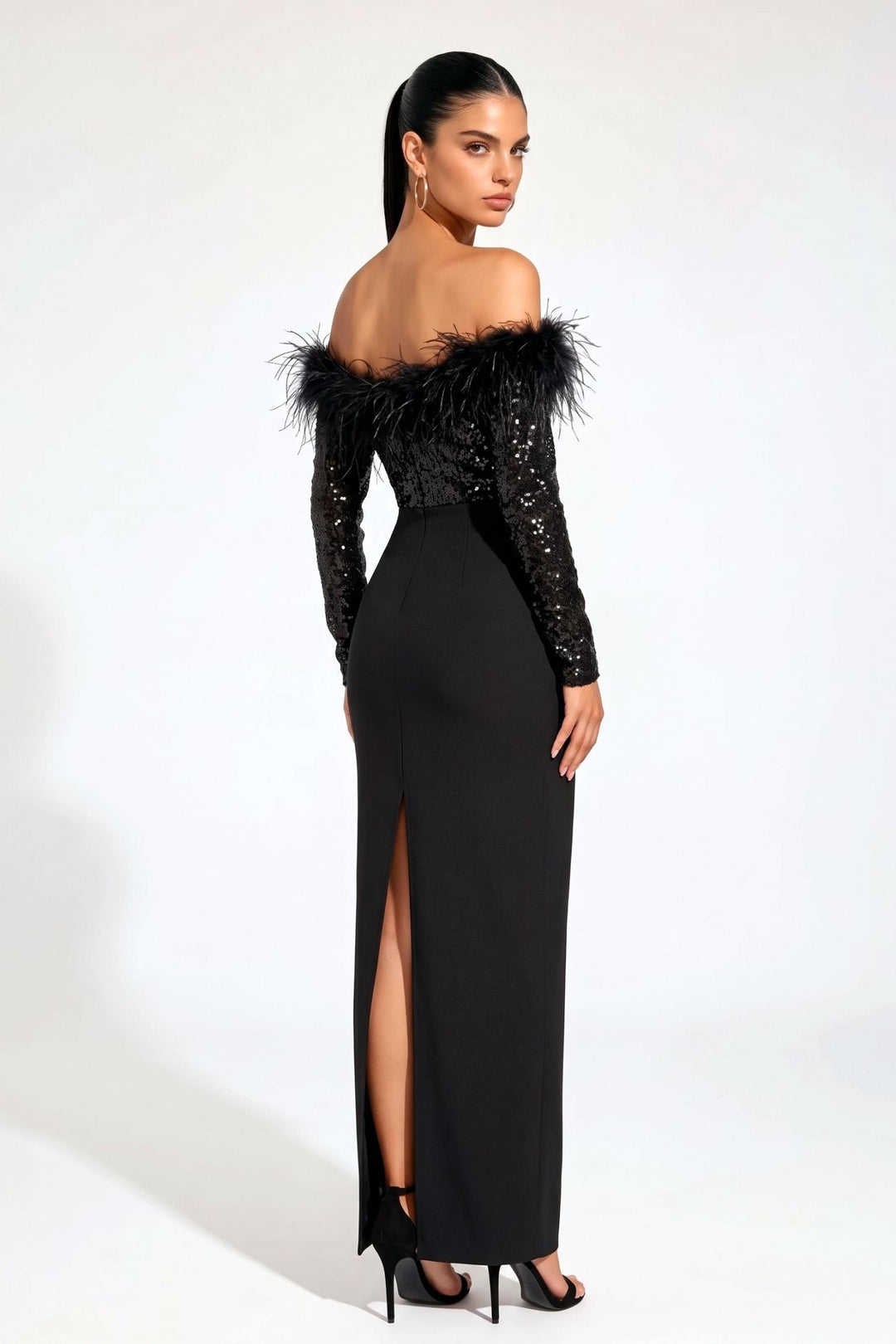 Artificial feathers Sequin Strapless Dress