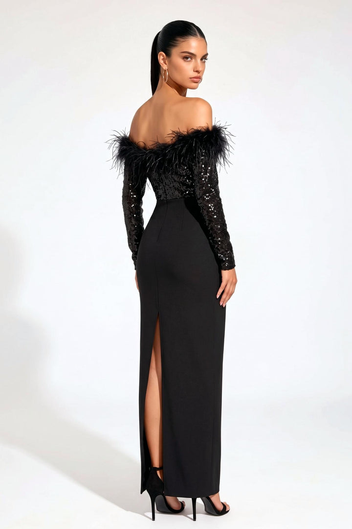 Artificial feathers Sequin Strapless Dress