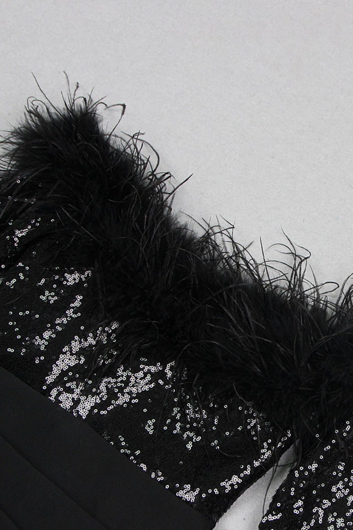 Artificial feathers Sequin Strapless Dress