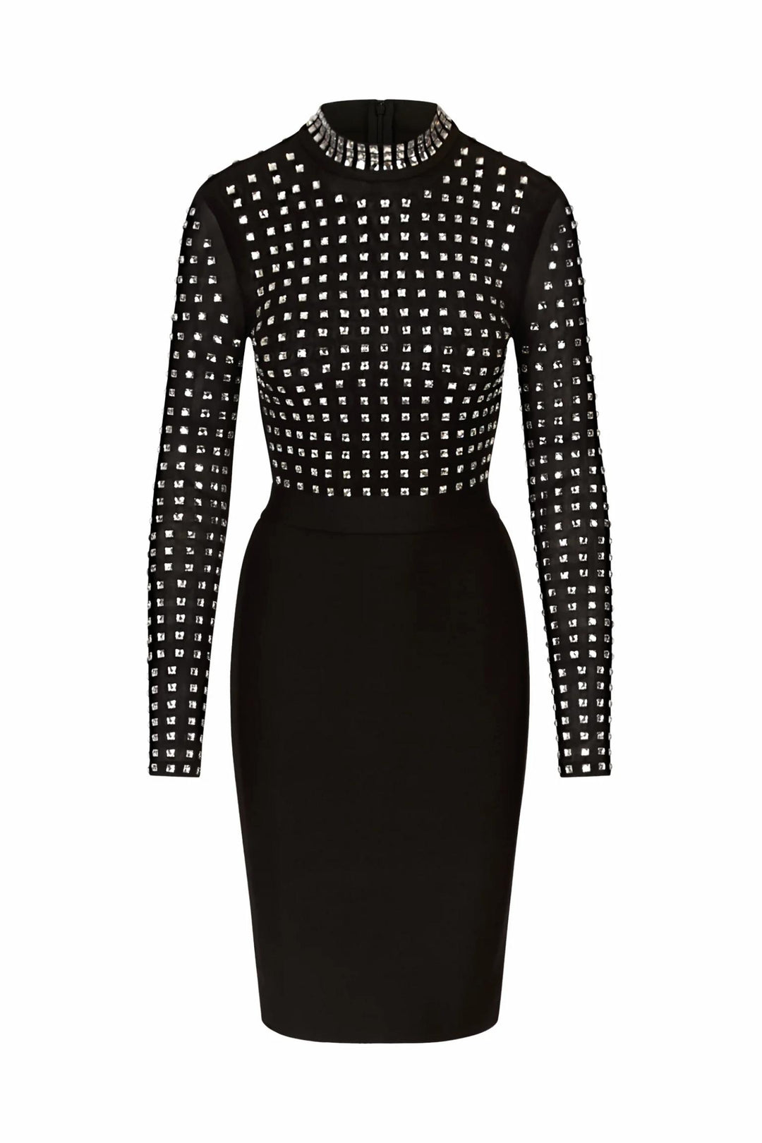 Sheer Mesh With Sparkling Crystal Midi Dress