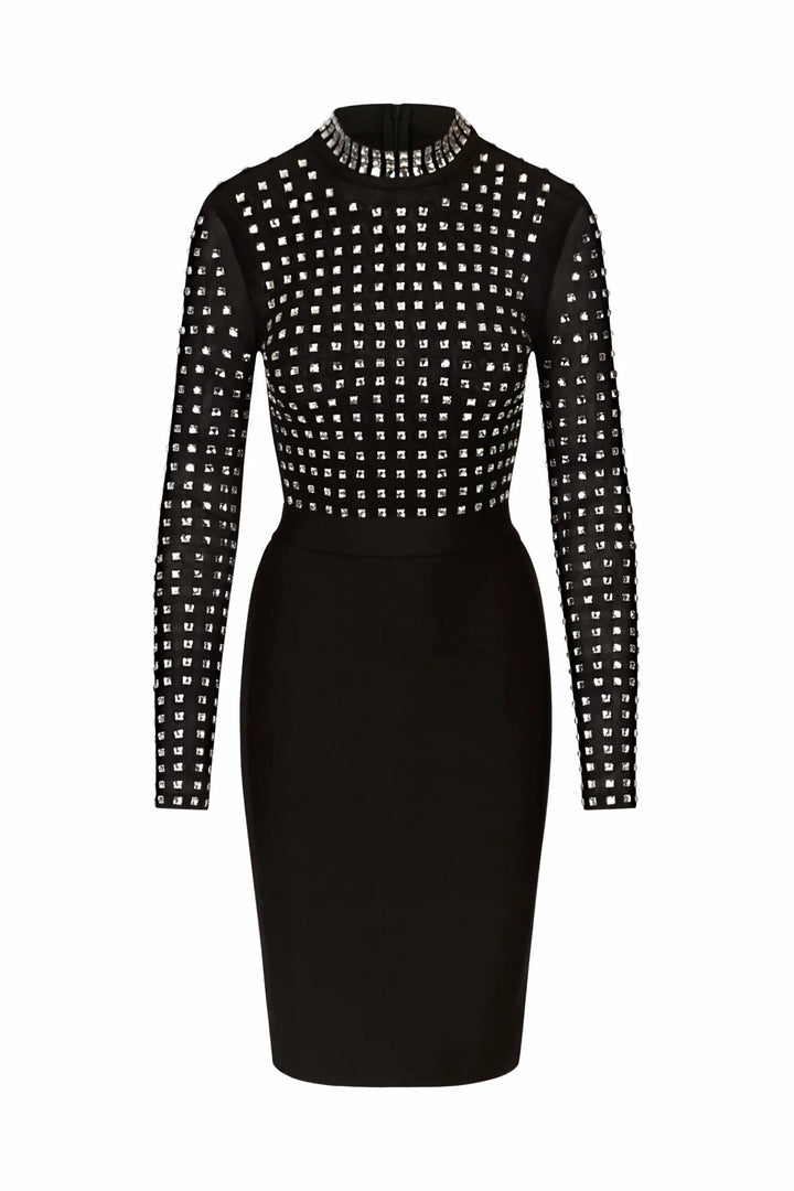 Sheer Mesh With Sparkling Crystal Midi Dress