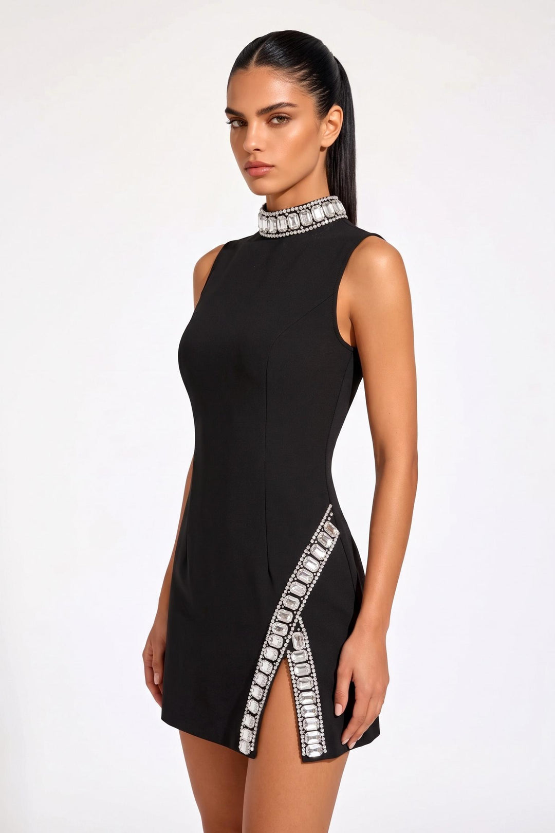 Crystal Trim Mini Bandage Dress