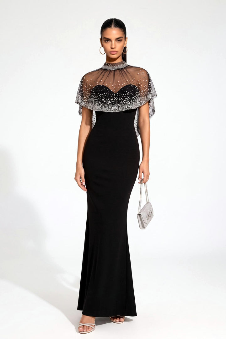 Mesh Crystal Overlay Maxi Dress