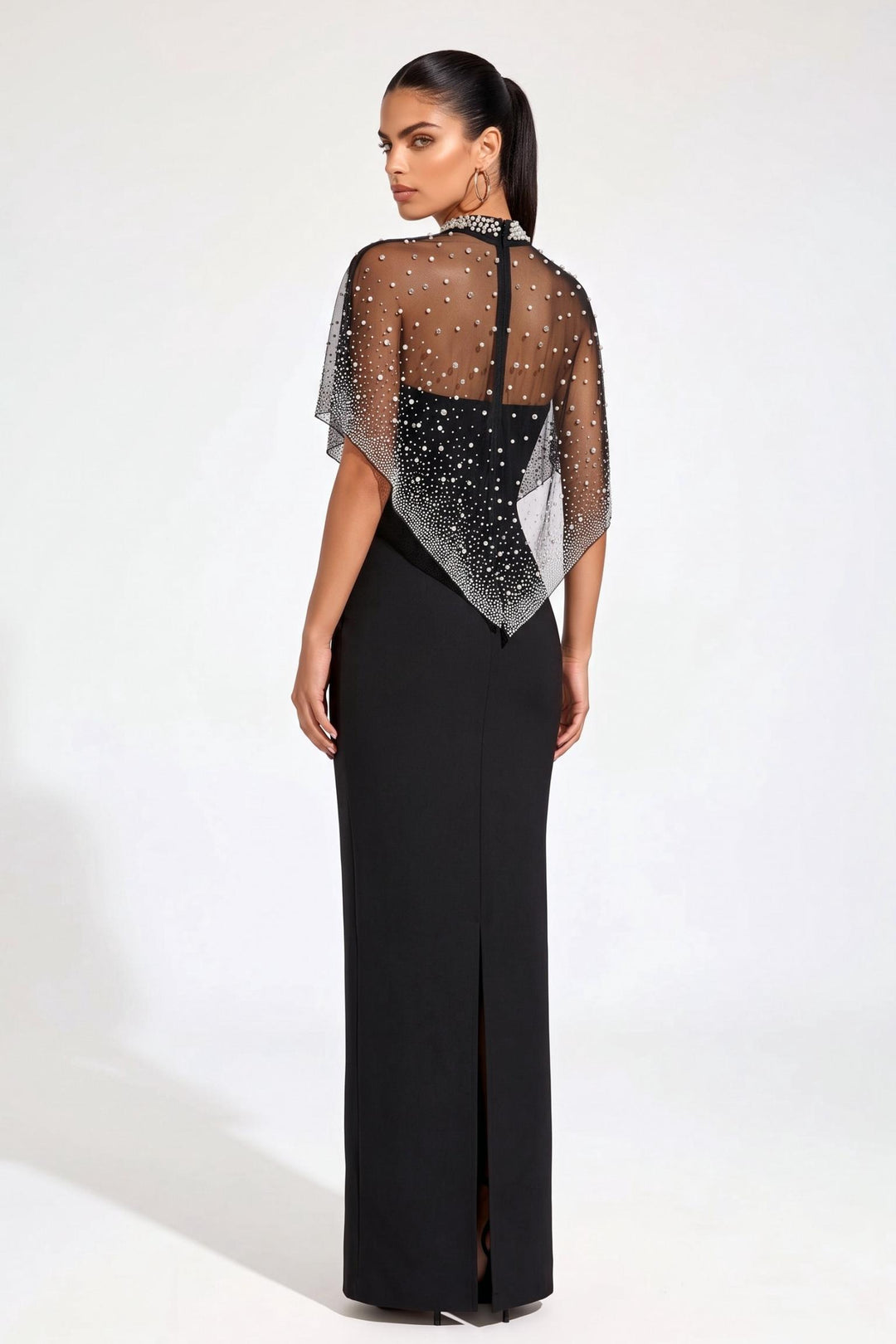 Mesh Crystal Overlay Maxi Dress