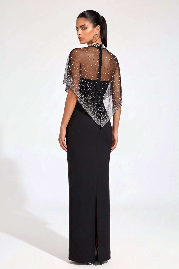 Mesh Crystal Overlay Maxi Dress
