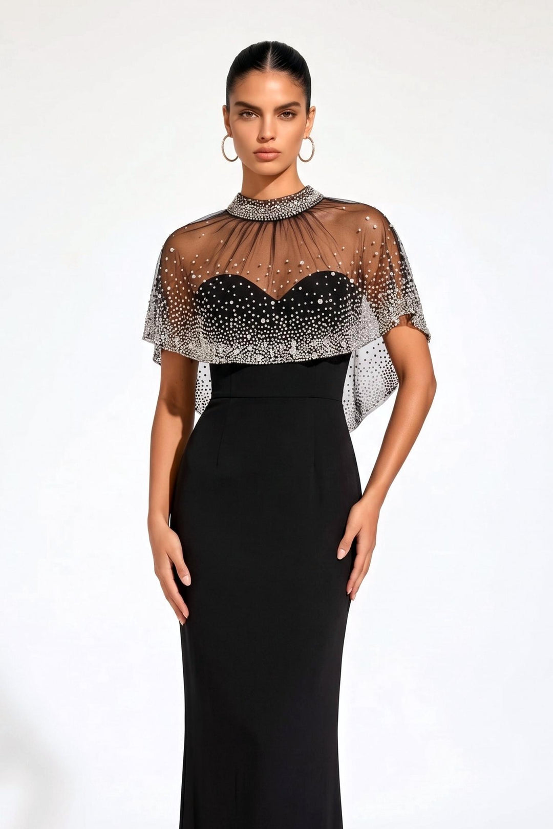 Mesh Crystal Overlay Maxi Dress