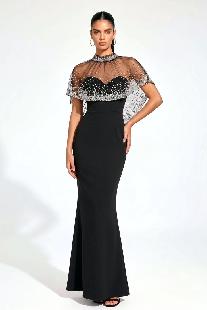 Mesh Crystal Overlay Maxi Dress