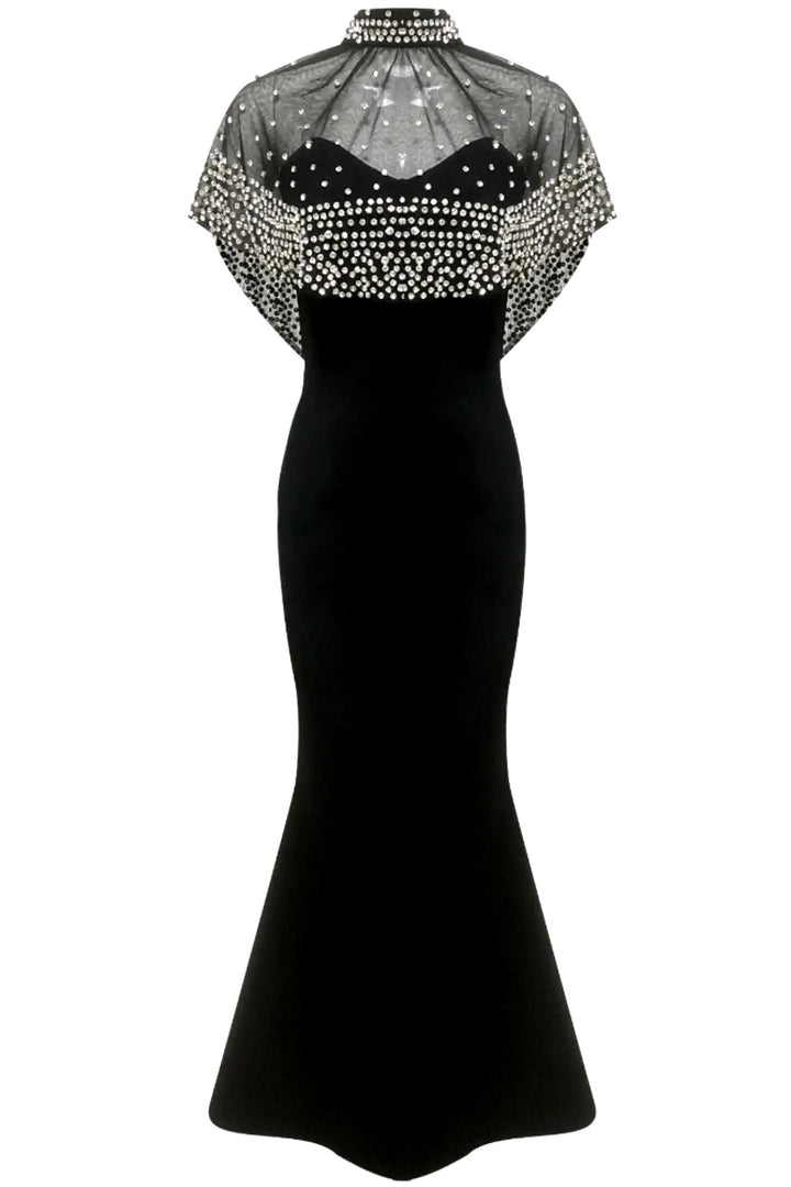 Mesh Crystal Overlay Maxi Dress