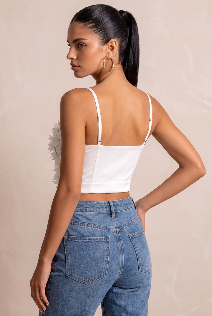 SOLACE CHIC3D Floral Rhinestone Adjustable Strap Cropped Corset Top
