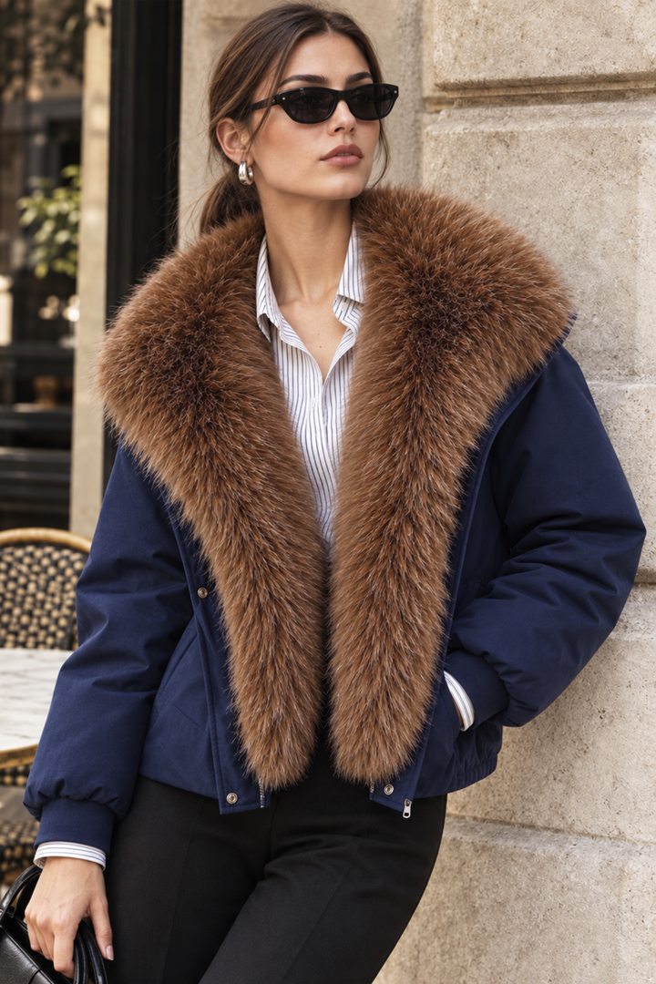 Faux Fur Collar Zip-Up Puffer Coat