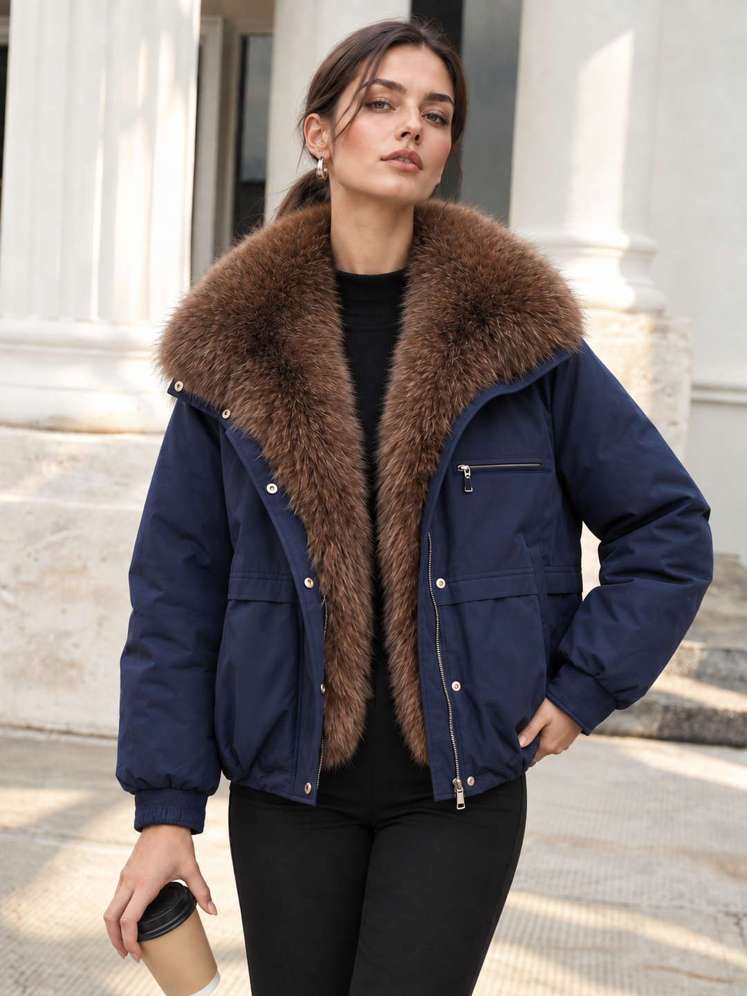 Faux Fur Collar Zip-Up Puffer Coat