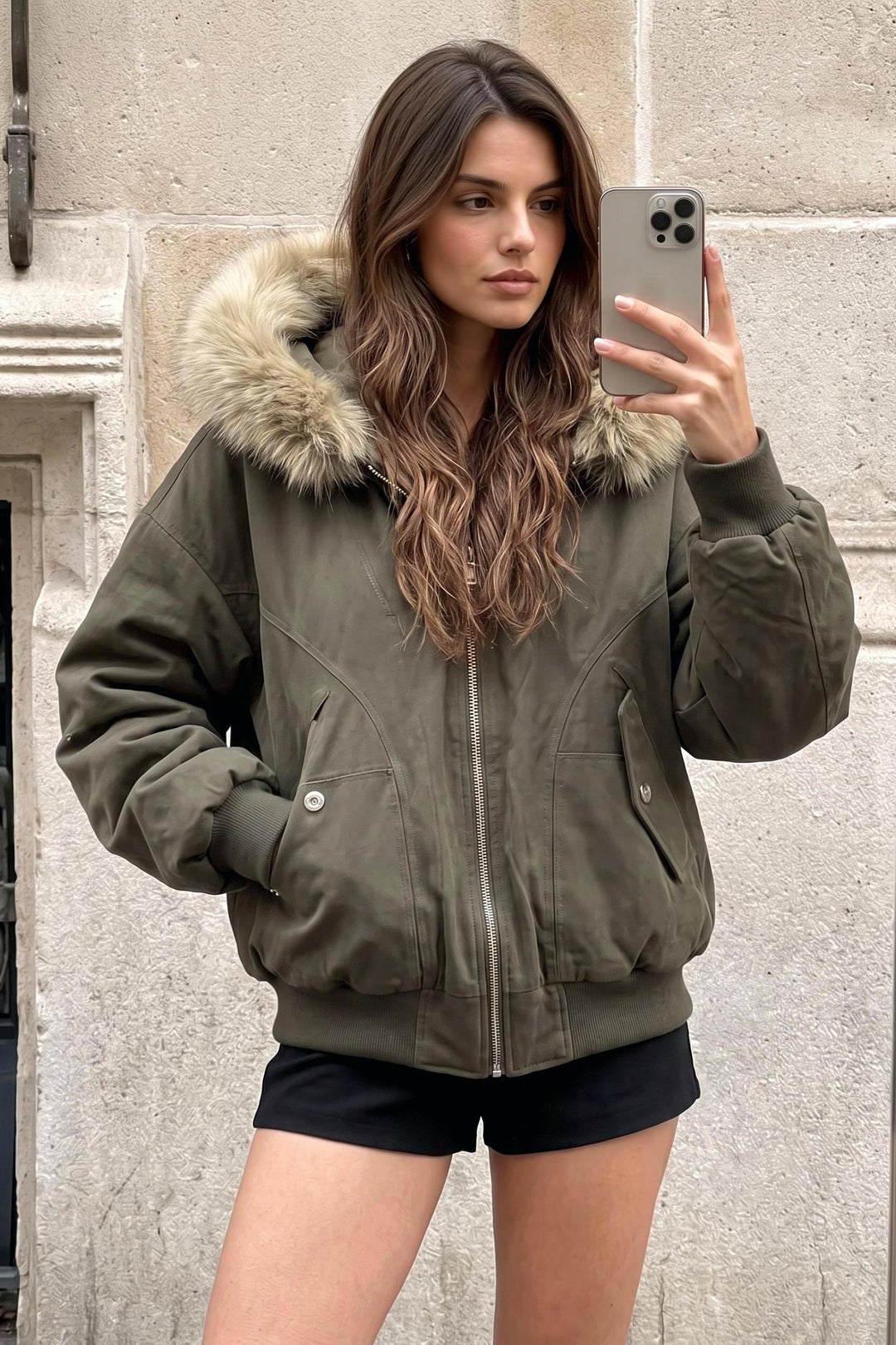 Puffer Coat With Faux Fur Hood