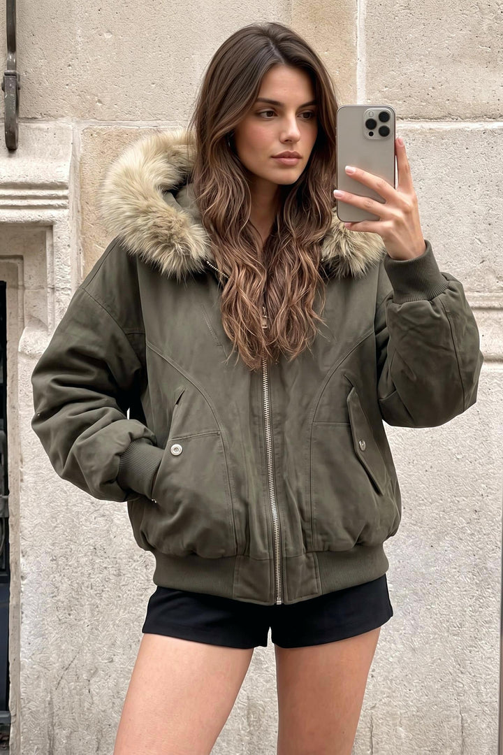 Puffer Coat With Faux Fur Hood