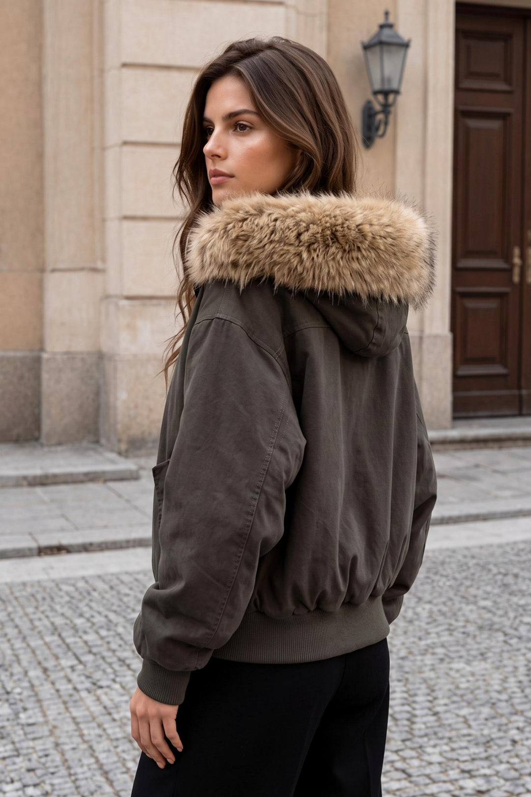 Puffer Coat With Faux Fur Hood