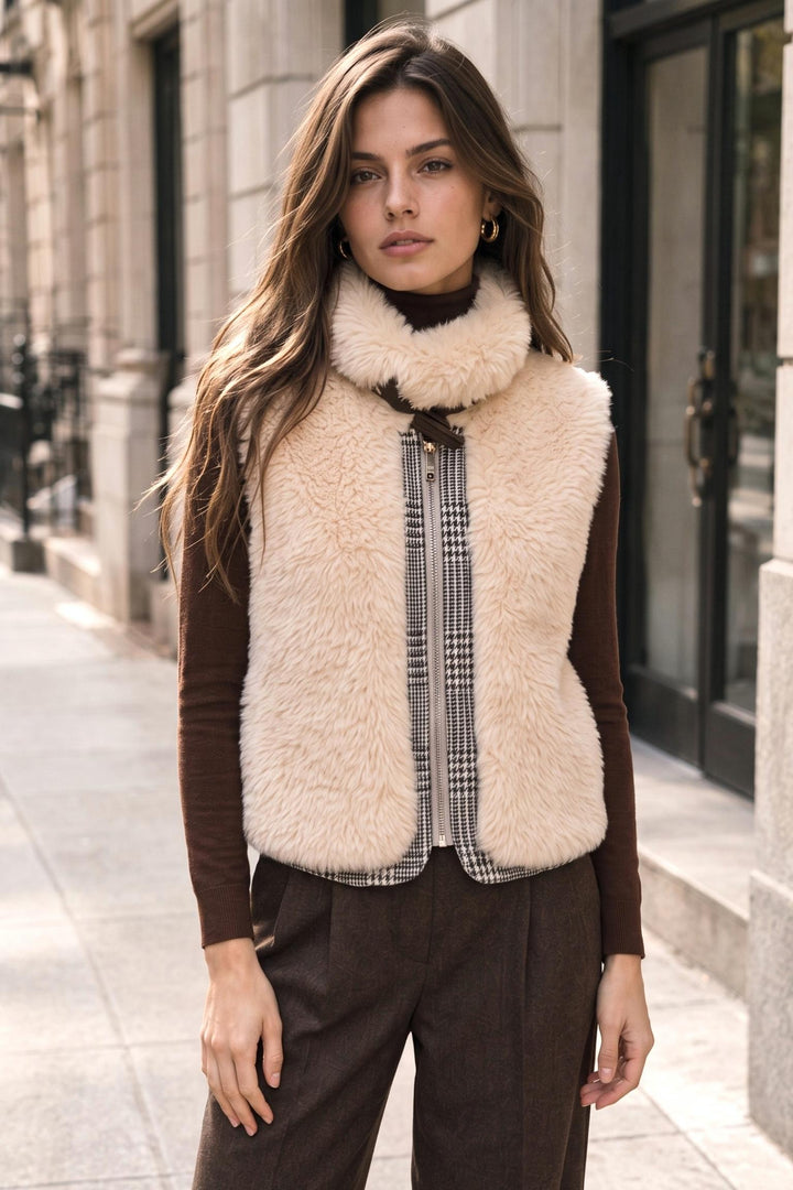 Vintage Reversible Plaid Faux Fur Vest