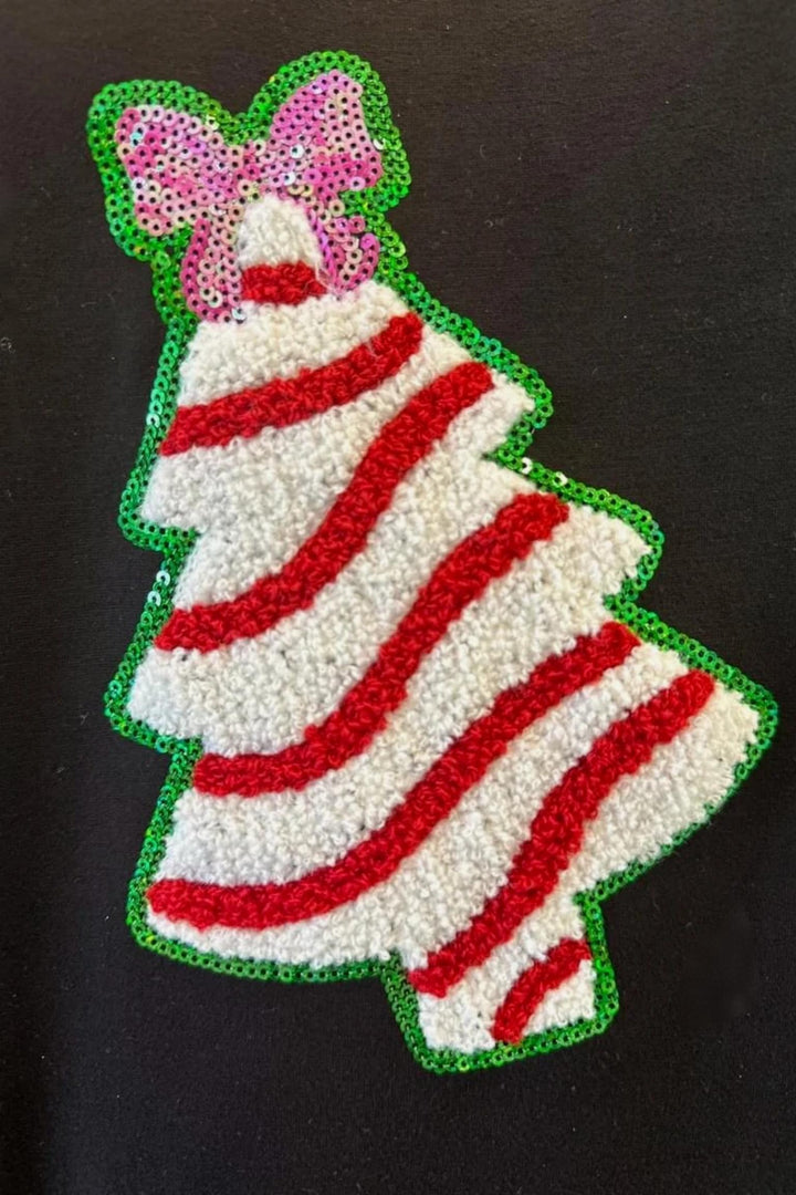 Striped Christmas Tree Chenille Patch Sweatshirt