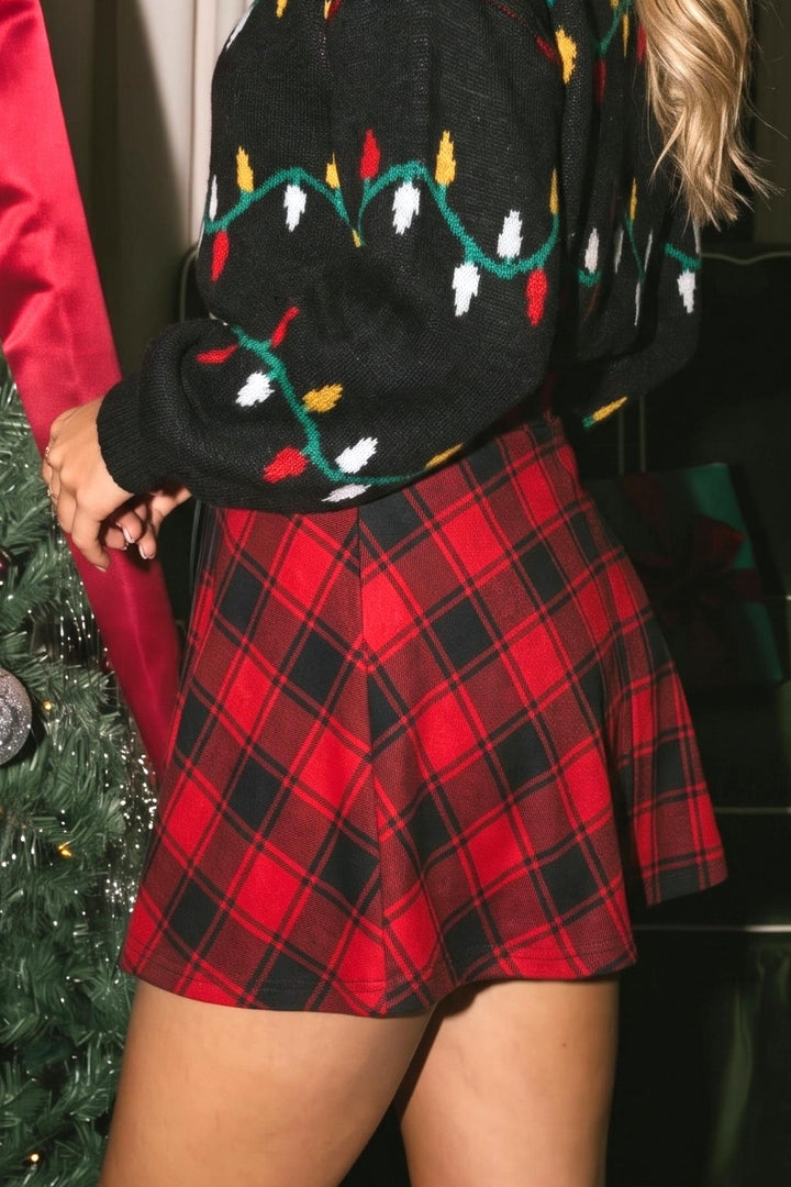 High Waist Lace Up Front Plaid A-line Mini Skirt