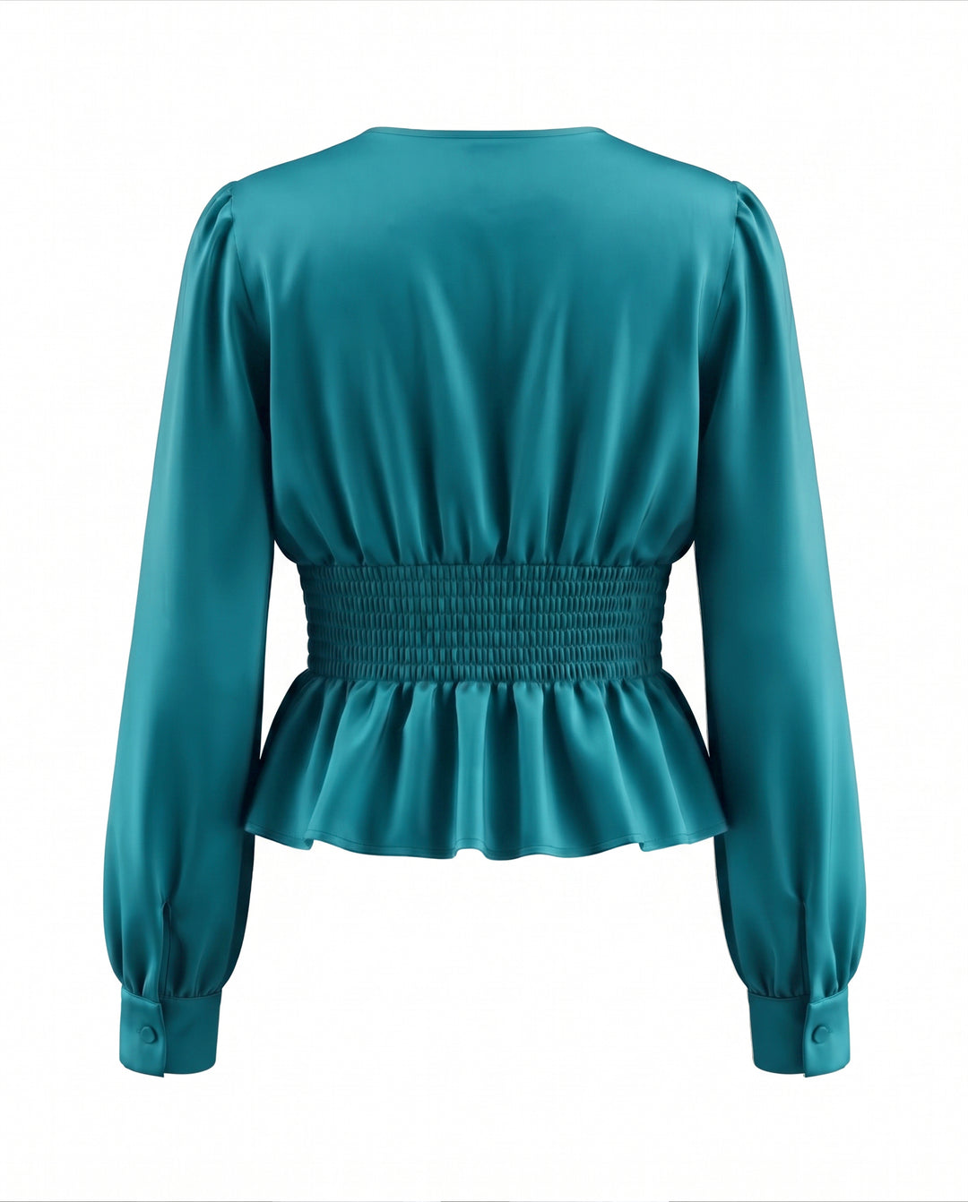 SOLACE CHICV Neck Puff Long Sleeve Ruched Peplum Blouse