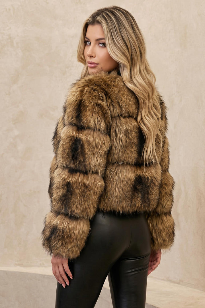 Open Collar Warm Cropped Faux Fur Jacket