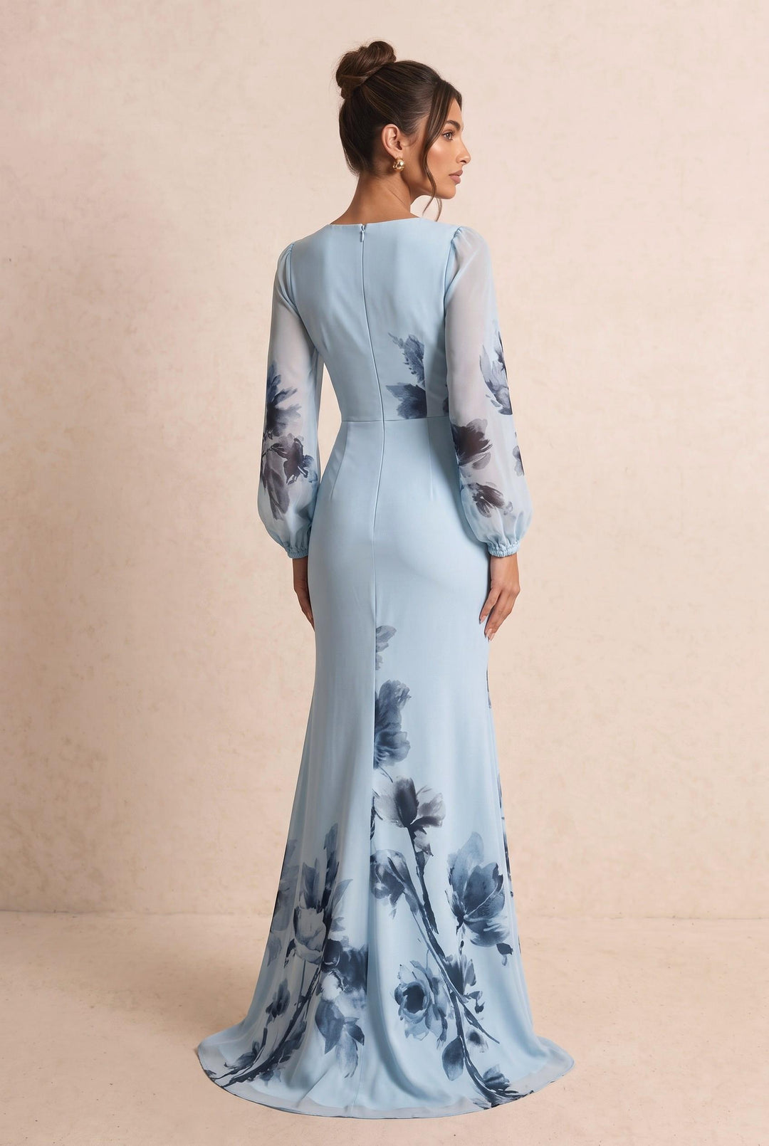 Gradient Ink Wash Floral Chiffon V-Neck Maxi Dress