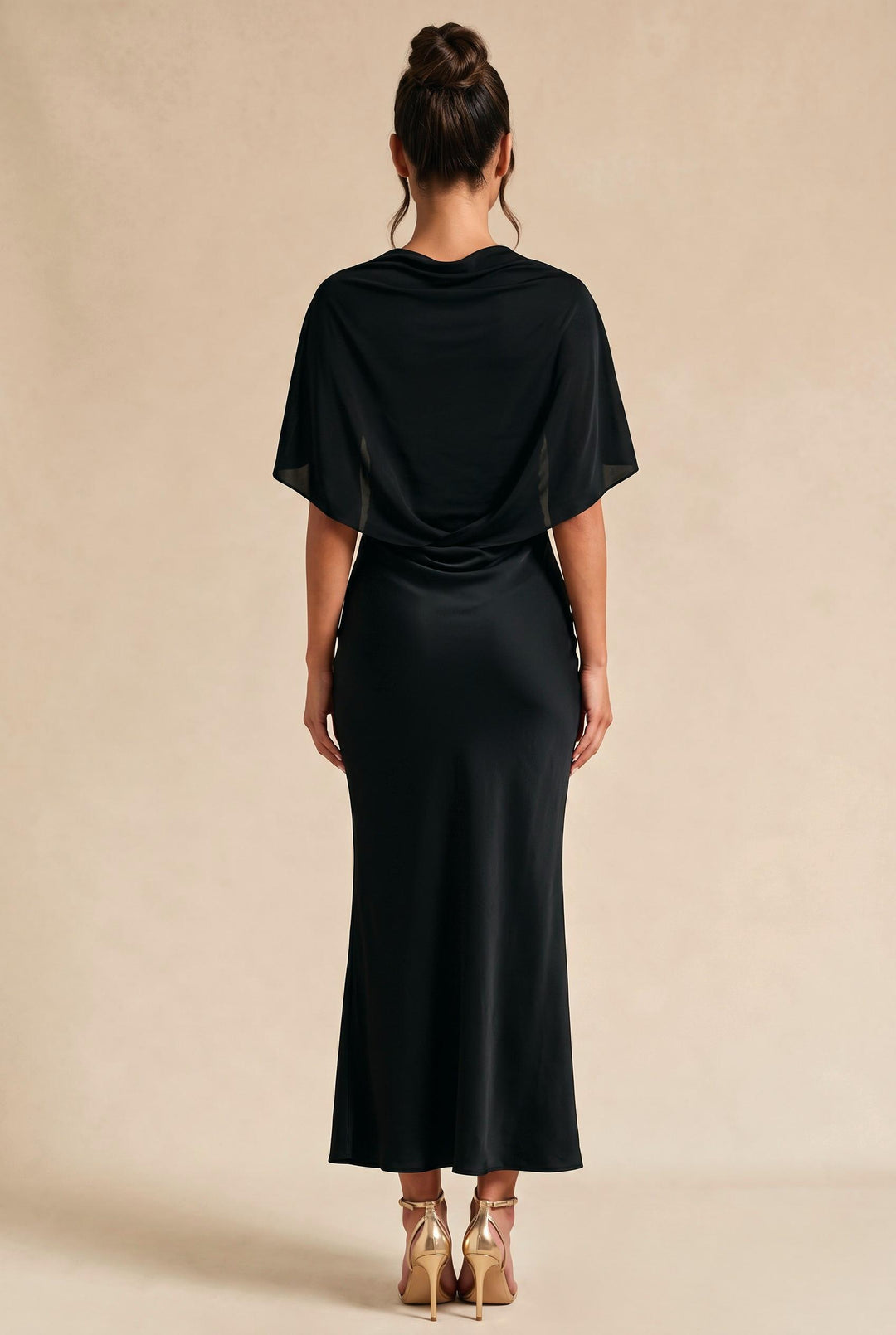 Square Neck Mesh Cape Sleeve Ruched Dress