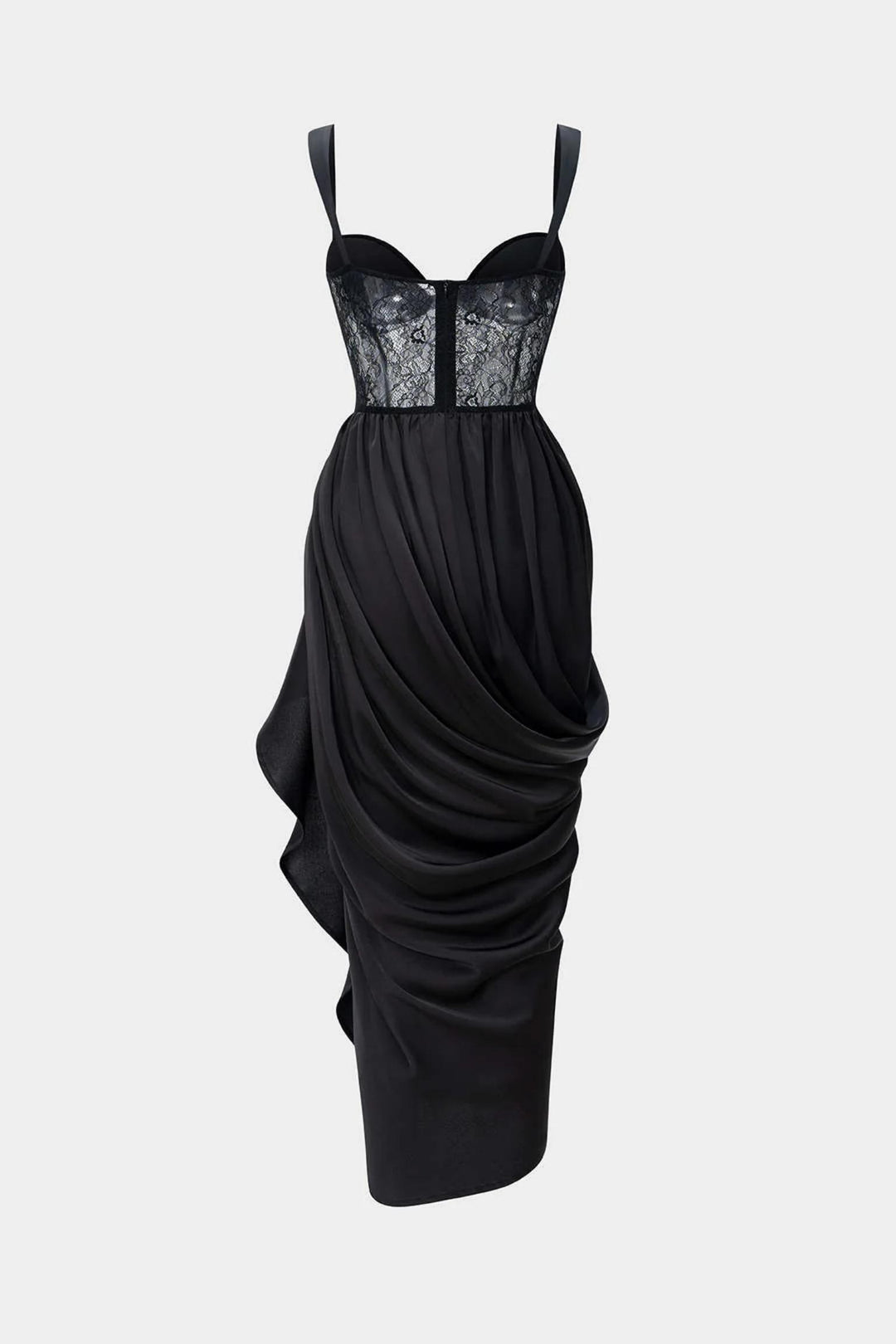 Lace Corset Draped Asymmetrical Midi Dress