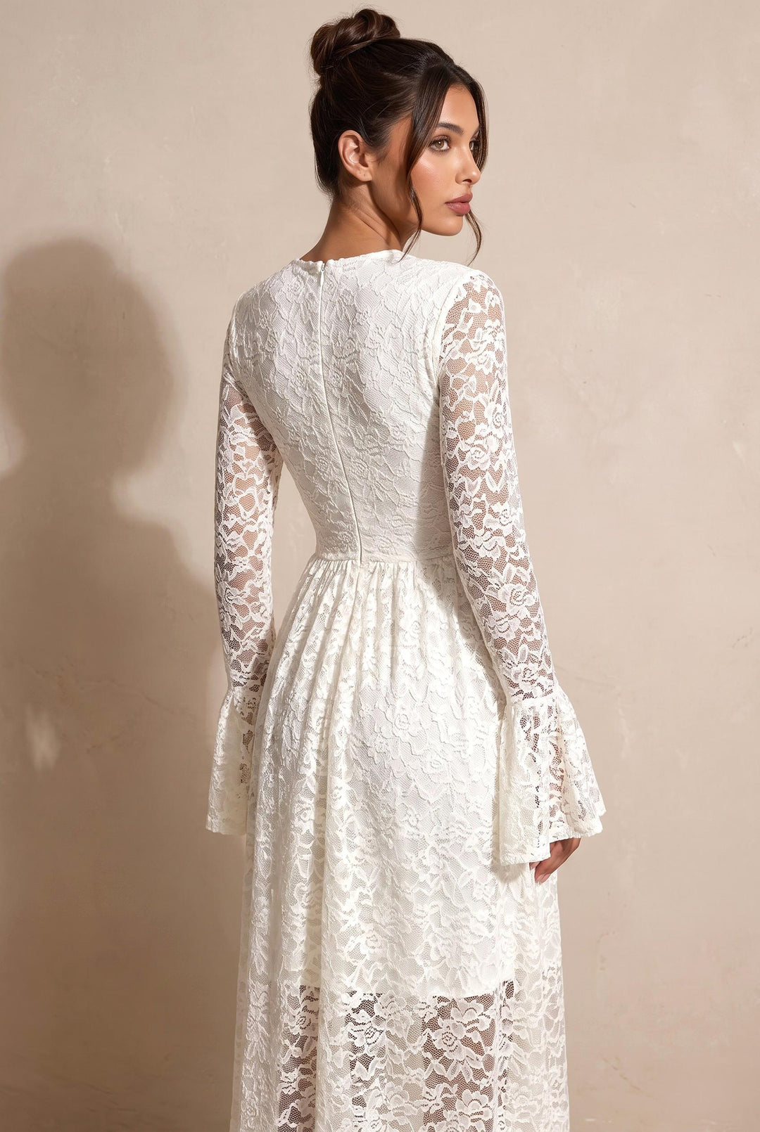 Floral Lace Ruched Waist Flowy Maxi Dress