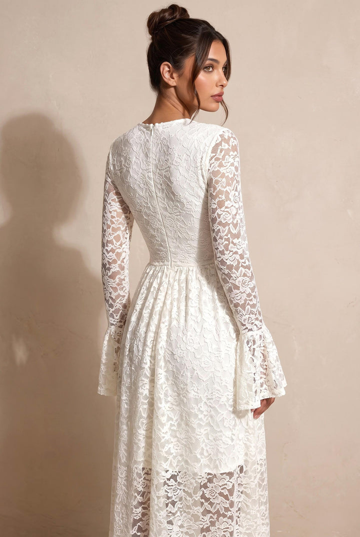 Floral Lace Ruched Waist Flowy Maxi Dress