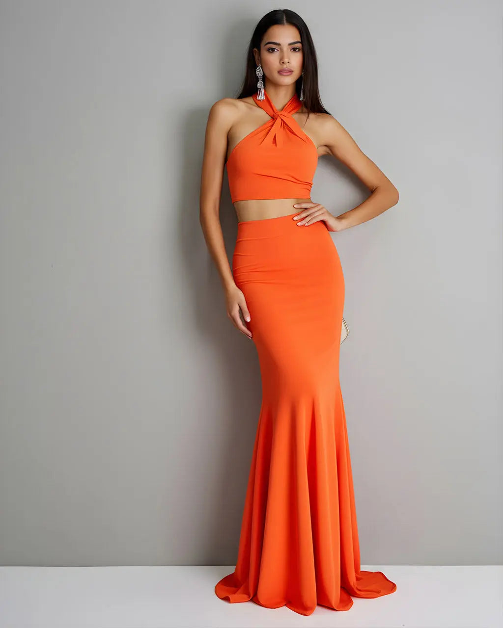 Twist Tied Backless Top And Mermaid Floor Skirt Set SOLACE