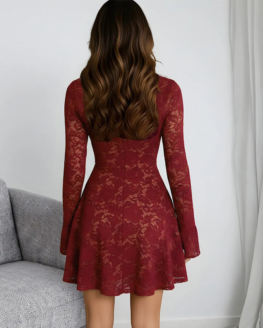 Square Neck Ruffle Hem Lace Mini Dress SOLACE